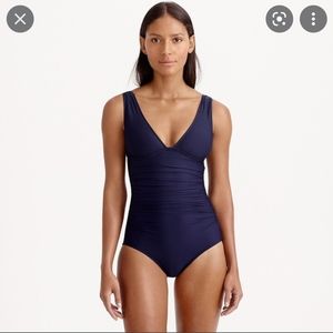 J. Crew Ruched Femme One Piece Swimsuit Navy Blue Size 8
